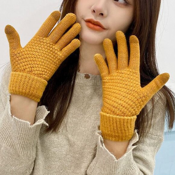 2/$30 White Knit Touchscreen Gloves Brushed Fleece Lined Winter Warm Unisex - Picture 5 of 5